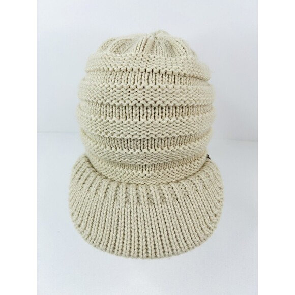 C. C. Beanie Women’s One Size Beige Chunky Knit Brim Cap Hat Outdoor Winter - Picture 5 of 7